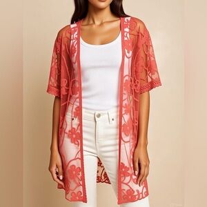 FORGOTTEN GRACE Anthropologie XL Orange Lace Crochet Top Festival Fairy Peasant